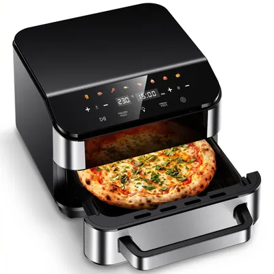 Produktbild von 2in1 Pizzaöfen & Heißluftfritteuse – Airfryer mit Sichtfensterfür 25.4 cm  (10 ") Pizza, digitales Bedienfeld, energieeffizient & schnell, Pizza Ofen