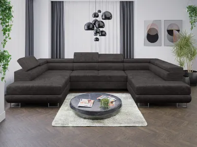 Produktbild von Sofa Couchgarnitur Sofagarnitur ALMA U im Cord Stoff mit Schlaffunktion und Bettkasten Wohnlandschaft Couch Polsterecke Eckcouch Polstergarnitur