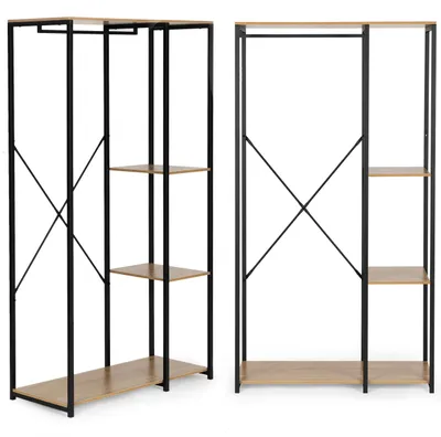 Zdjęcie produktu dla Wieszak stojący z regałem do przedpokoju na ubrania buty loft jasny dąb ModernHome
