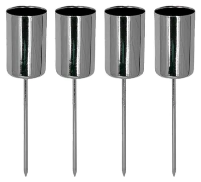 Produktbild von 4 Stück Adventskerzenhalter aus Metall mit Dorn - Stabkerzenhalter für Adventskränze und Gestecke zu Weihnachten (Silber, Ø 2,5 cm - 9 cm)