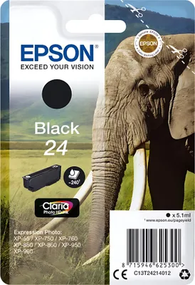 Immagine prodotto di Epson 24 - 5.1 ml - Schwarz - Original - Tintenpatrone - für Expression Photo XP-55, 750, 760, 850, 860, 950, 960, 970; Expression Premium XP-750, 850