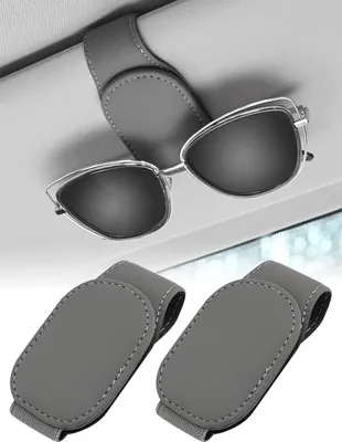 Produktbild von Brillenkoker für Auto - universelle Sonnenbrillenhalterung - 2 Stück - grau