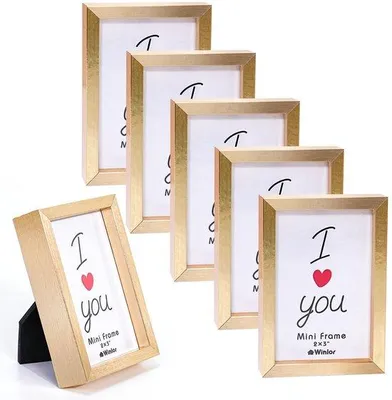 Produktbild von Set mit 6 kleinen Bilderrahmen, Mini-Bilderrahmen für Babyfotos, 2x3 Zoll, goldfarben, mit sanften Magneten, perfekt für Tischdekoration und Geschenke