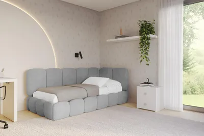 Produktbild von ALTDECOR Jugendbett mit Bettkasten AVRY - 100x200 - Grau - Monolith 84 - Links angeordnet - Einzelbett mit Stauraum - Polsterbett Kinderbett