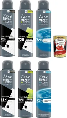 Produktbild von Dove Deodorant Dove Men + Care Testpaket Spray Advanced Care, Deo für Männer,mit 1/4 Feuchtigkeitscreme, hautfreundliche Formel, 72 Stunden, 6x 150ml + Italian Gourmet polpa 400g