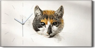 Produktbild von Wanduhr Uhr Wandbild Leinwand Geräuschlos 60x30 Zeichnung Tier Katze Kunst - weiße Hände