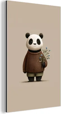 Produktbild von MuchoWow Wanddekoration Metall Metallbild Wandkunst 40x60 cm Panda - Blaue Blumen - Sanftheit MuchoWow Aluminium Gemälde - Wanddekoration aus Aluminium