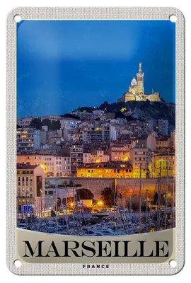 Produktbild von Blechschild Reise 12x18cm Marseille Frankreich Kirche Nacht Schild