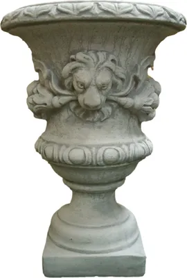 Produktbild von Schöne Amphore mit Löwenkopf aus Steinguss perfekt für den Garten die Terrasse oder den Vorgarten ist Witterungsbeständig und Neu 70cm H, PO-89