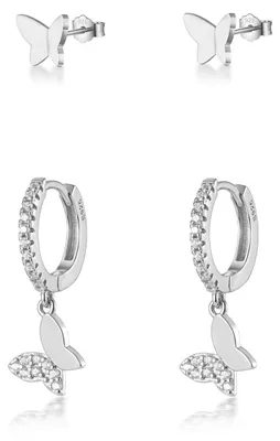 Productafbeelding van 2 Paar 925 Sterling Zilveren Vlinder Oorbellen