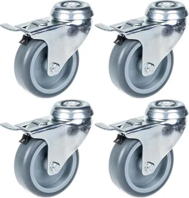Immagine prodotto di ruota grigia da 75 mm con pneumatico, girevole con freno, portata 240 kg, set da 4