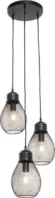 Produktbild von QAZQA - Design Hängelampe I Pendellampe I Pendelleuchte schwarz 3-flammig - Raga I Wohnzimmer I Schlafzimmer - Stahl Länglich - LED geeignet E27