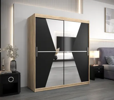 Produktbild von Schwebetürenschrank MILANA – Breite 180 cm, Eiche Sonoma / Schwarz