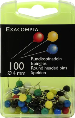 Image de Exacompta Boîte de 100 épingles sphériques Hauteur pointe 15mm 4mm assort 14345E