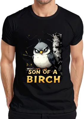 Produktbild von SON OF A BIRCH lustiger Vogel grimmig Birke Cartoon Geschenk Wald Herren T-Shirt, Schwarz, XL
