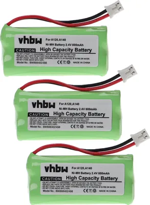 Produktbild von vhbw 3x Akku kompatibel mit T-Com Sinus 100 schnurlos Festnetz Telefon (800 mAh, 2,4 V, NiMH)