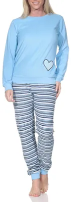 Produktbild von Normann Damen Frottee Schlafanzug mit Bündchen Pyjama mit Herzmotiv – auch in Übergröße ; hellblau , 40