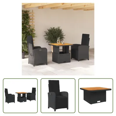 Produktbild von The Living Store 3-tlg. Garten-Essgruppe mit Kissen Schwarz Poly Rattan