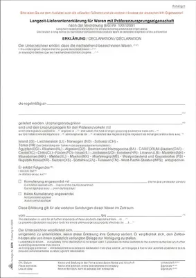 Zdjęcie produktu dla RNK Verlag 2276 Długoterminowa deklaracja dostawcy - preferencyjne pochodzenie, 2 strony, DIN A4