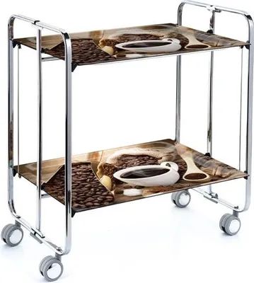 Produktbild von DON HIERRO - Klappbarer Servierwagen BAUHAUS mit Rollen – Metallgestell verchromt, 2 Ebenen, 4 Positionen