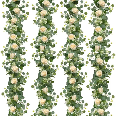 Produktbild von Künstliche Blumengirlande Champagner Eukalyptus Rosengirlande 4 Stück 180 cm