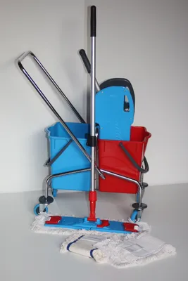 Produktbild von CleanSV® Wischset chrom Laschenmop 50 cm Lamo, Reinigungswagen 2 x 18 Liter Eimer, Presse, Deichsel, 1 Laschenmop Halter Lamo, 3 x Laschenmop Baumwolle, Teleskopstiehl