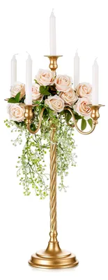 Produktbild von 71 cm Gold Kerzenständer für Stabkerzen - Vintage Metall Kerzenleuchter für Tischdekoration