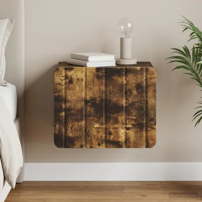 Imagen del producto de vidaXL Mesita de noche de montaje en pared, roble ahumado, 33 x 34,5 x 24 cm