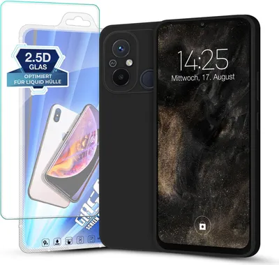 Produktbild von Hülle für Xiaomi Redmi 12C mit 9H Displayglas Displayschutz Plus Case Cover Bumper Silikon Softgrip Schutzhülle Farbe: Schwarz
