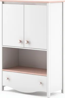 Produktbild von Furniture24 Hochschrank MIA MI11 Schrank 2 Türiger 1 Schublade Kommode Highboard Weiß / Rosa Mädchenzimmer Kinderzimmer