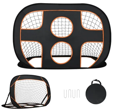 Zdjęcie produktu dla Brama do piłki nożnej dla dzieci QEENTOE 2-w-1, rozkładana, wymiary 120 x 80 x 80 cm, z torbą do przenoszenia i kołkami do mocowania, idealna do treningów w pomieszczeniach i na zewnątrz