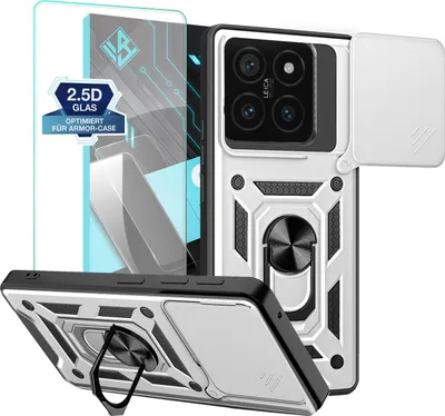 Produktbild von Armor Handyhülle für Xiaomi 14T Pro mit 9H Displayglas Displayschutz Kameraschutz Handy Panzer Case Cover Schutzhülle Outdoor Farbe: Silber