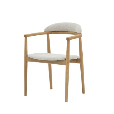 Produktbild von Esszimmerstuhl ELV aus massiver Eiche – gepolstert mit Stoff Cobble in Beige, skandinavisches Design