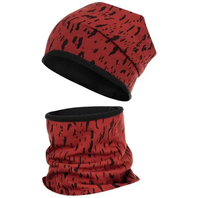 Produktbild von Wintermütze + Schlauchschal Winterset Beanie Snood Fleece, Bordeaux-Kleckse, Gr. 58-60