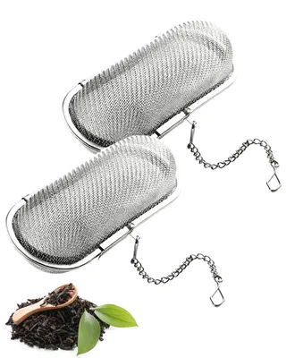 2er Set Teesieb mit Kette, Edelstahl, für losen Tee und Gewürze