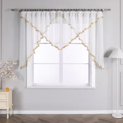 Produktbild von Joyswahl Scheibengardine Kräuselband Voile Gardine mit Satinband transparent modern Vorhang 1 Stück Braun HxB 120x450 cm