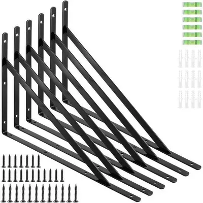 Obrázok produktu pre Kovový držiak na stenu, 400 x 250 mm - Čierna farba - Kov - Montáž na stenu - Nosnosť 120 kg - Stabilná trojuholníková konštrukcia - Drevený nosník