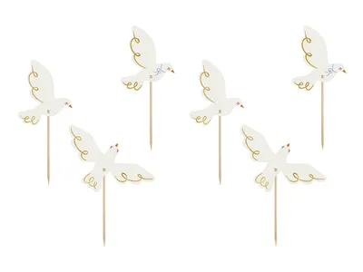 Immagine prodotto di Cake topper colombe 14,5 cm oro bianco, set di 6 pezzi