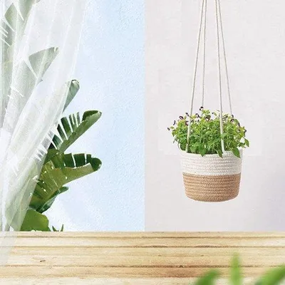 Produktbild von Korbels aus natürlichem Baumwoll- und Jutematerial - Handgeflochtene Blumenhänge für Innen- und Außenbereich