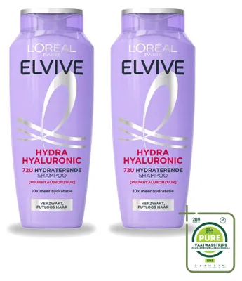 Productafbeelding van 2 x L'Oréal Paris Elvive Hydra Hyaluronic Shampoo - 250 ml - Grote verpakking - 2 stuks