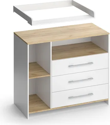 Obrázok produktu pre Prebaľovacia jednotka Vicco Oskar Biely/zlatý dub 113 x 93 cm s 3 zásuvkami, Model 55591