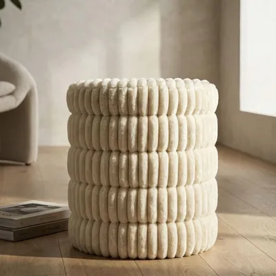 Zdjęcie produktu dla Puf z kremowej tkaniny pluszowej ø 41x46 cm