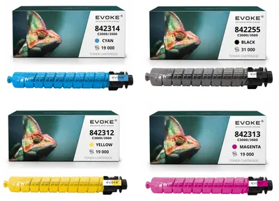 Image de Cartouches de toner compatibles Evoke pour Ricoh IM C3000 C3500 : 4 x CMJN (Noir, Cyan, Magenta, Jaune) - rendement de 88 000 pages pour les modèles IM C3000 et C3500