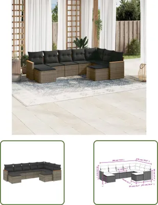 Produktbild von The Living Store 9-tlg. Garten-Sofagarnitur mit Kissen Grau Poly Rattan