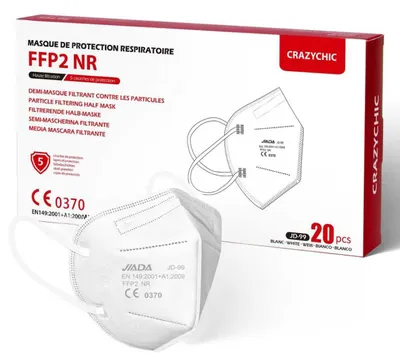 Zdjęcie produktu dla Maska FFP2 - 20 sztuk - 5 warstw - Pojedynczo pakowana - Biała - Dla dorosłych