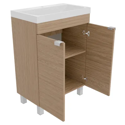 Obrázek produktu pro paplinskimoebel Koupelnová skříňka Vanity unit Umyvadlová skříňka Dubová minerální litina 57x34x84 se 2 dvířky Samostatně sestavitelná podlahová skříňka