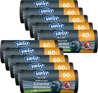 Produktbild von Swirl Schwerlast Säcke 60L 12 stk./ Rolle (10er Pak)
