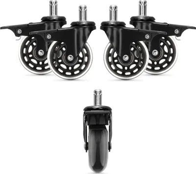 Produktbild von kwmobile Bürostuhl Rollen 5er Set - Hartbodenrollen für Schreibtischstuhl 10x22mm - Stuhlrollen mit Bremsen Bodenschutzrollen - schwarz transparent