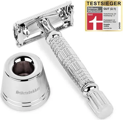 Produktbild von Störtebekker® Rasierständer Set (Silber) - Rasierhobel mit edlem Rasierständer - Geschenkidee