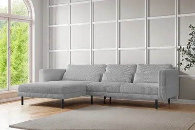 Produktbild von Ecksofa Designersofa AGADA in Stoff Poso Hellgrau Ottomane Links